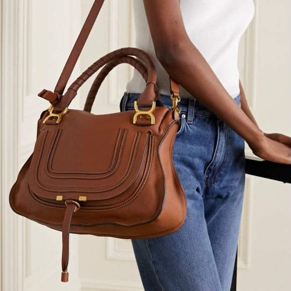 Chloe Marcie Medium Calfskin Leather Satchel, Tan